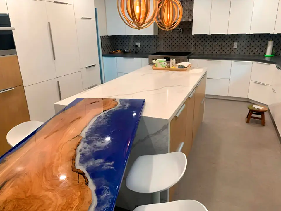 Kitchen with epoxy table